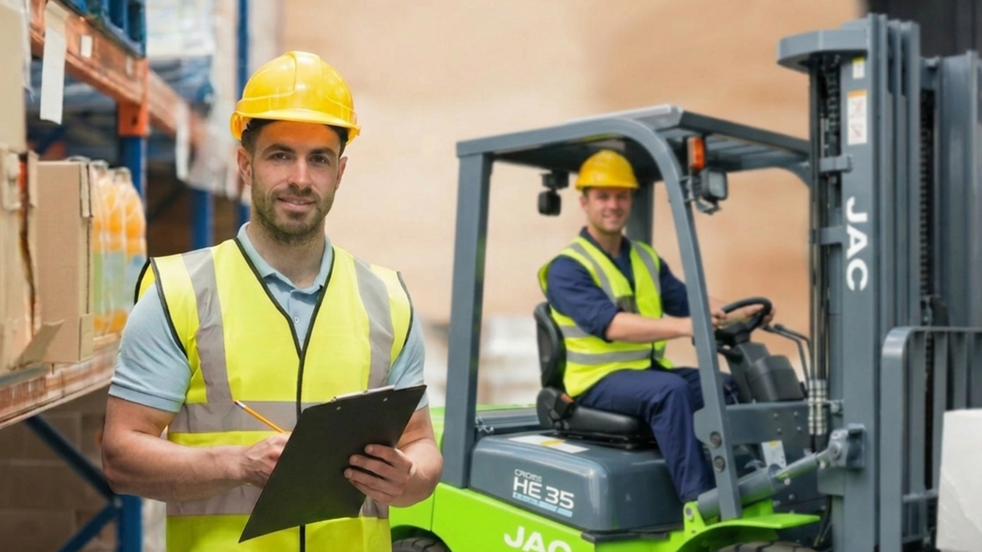 Training of a forkliftdriver by a Linde trainer