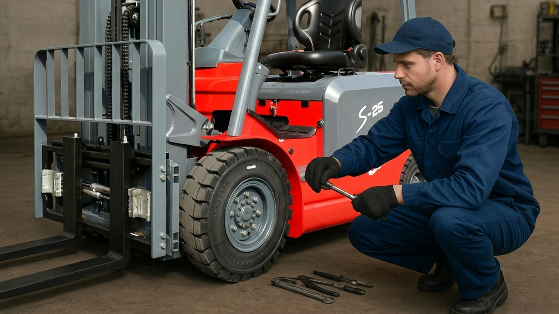 Tire change for a Jac forklift